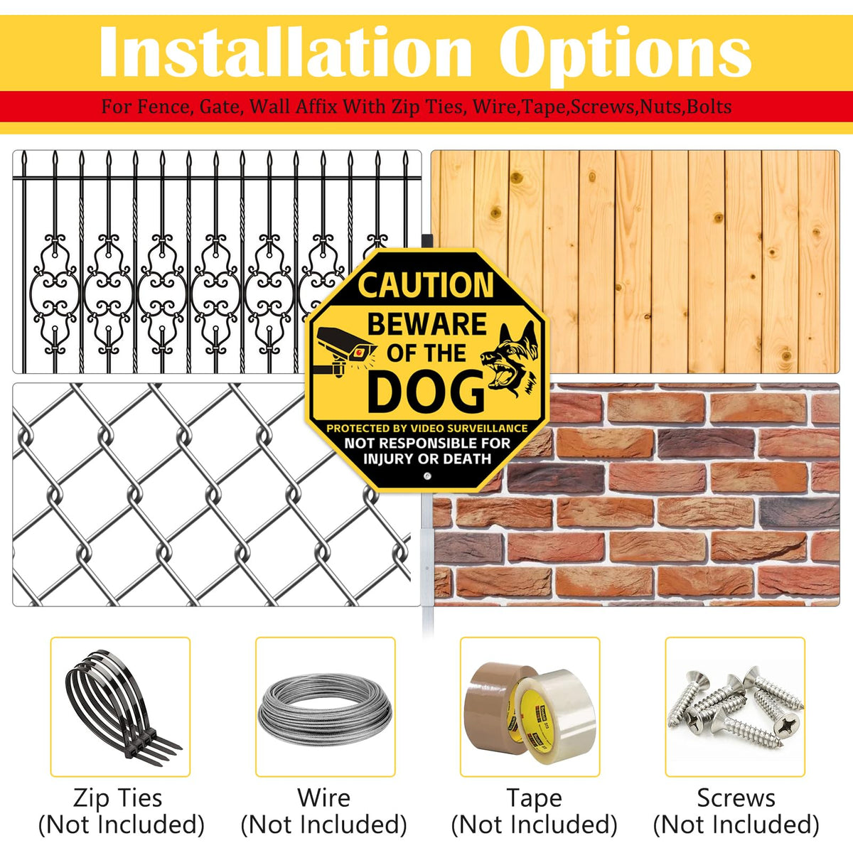 AzReference beware of dog sign includes screws and wrenches for quick assembly.