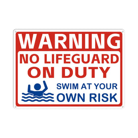 AzReference warning-no-lifeguard-on-duty sign 14x10 inches for pool safety and liability awareness.