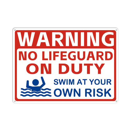 AzReference warning-no-lifeguard-on-duty sign 14x10 inches for pool safety and liability awareness.