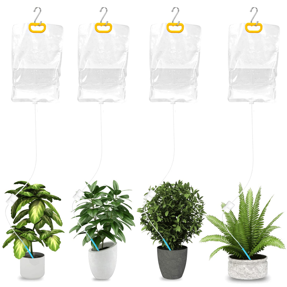 Azureblue 4Pcs self-watering system overview for easy plant care while away.