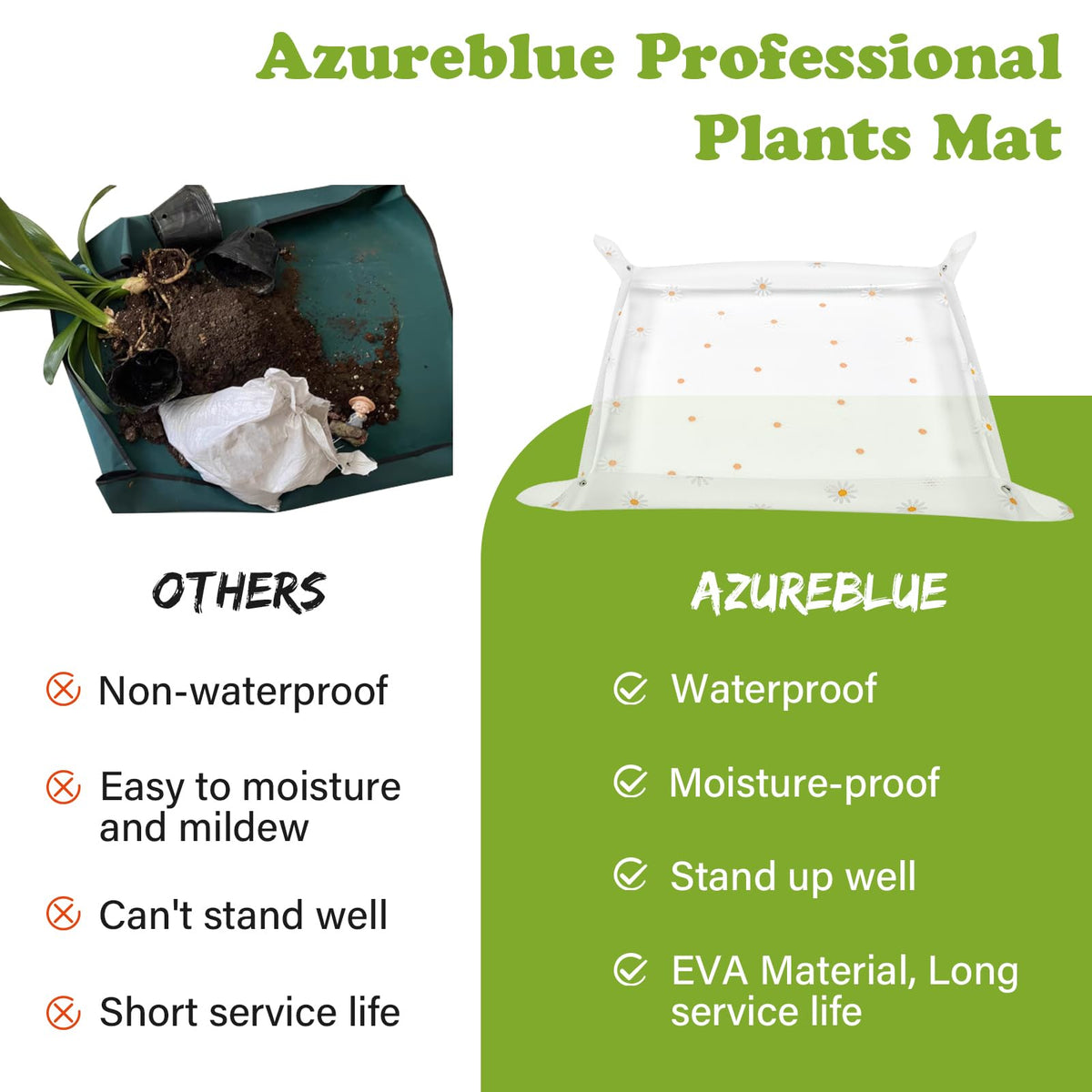 Azureblue easy-clean repotting pad cleans quickly after use.