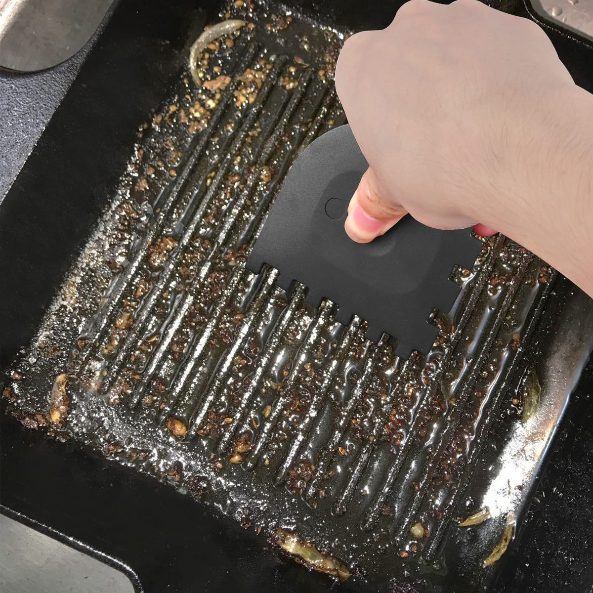 Azureblue griddle cleaner scraper showing multiple side widths for ridges