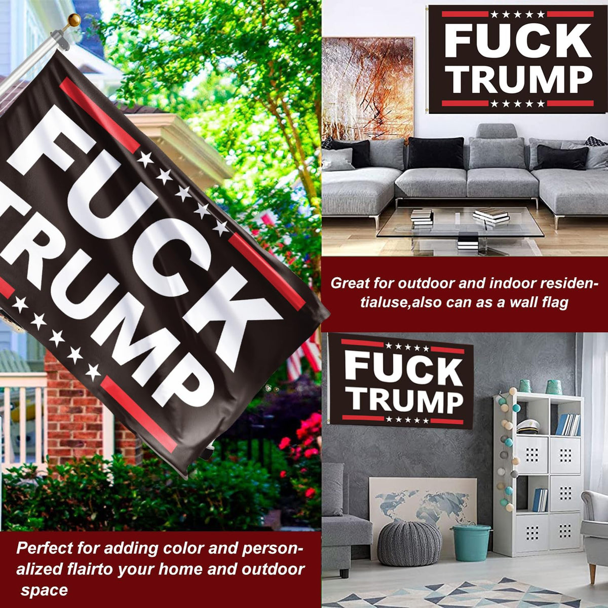 Azurtis Fuck Trump Flag indoor wall display for bold room decor