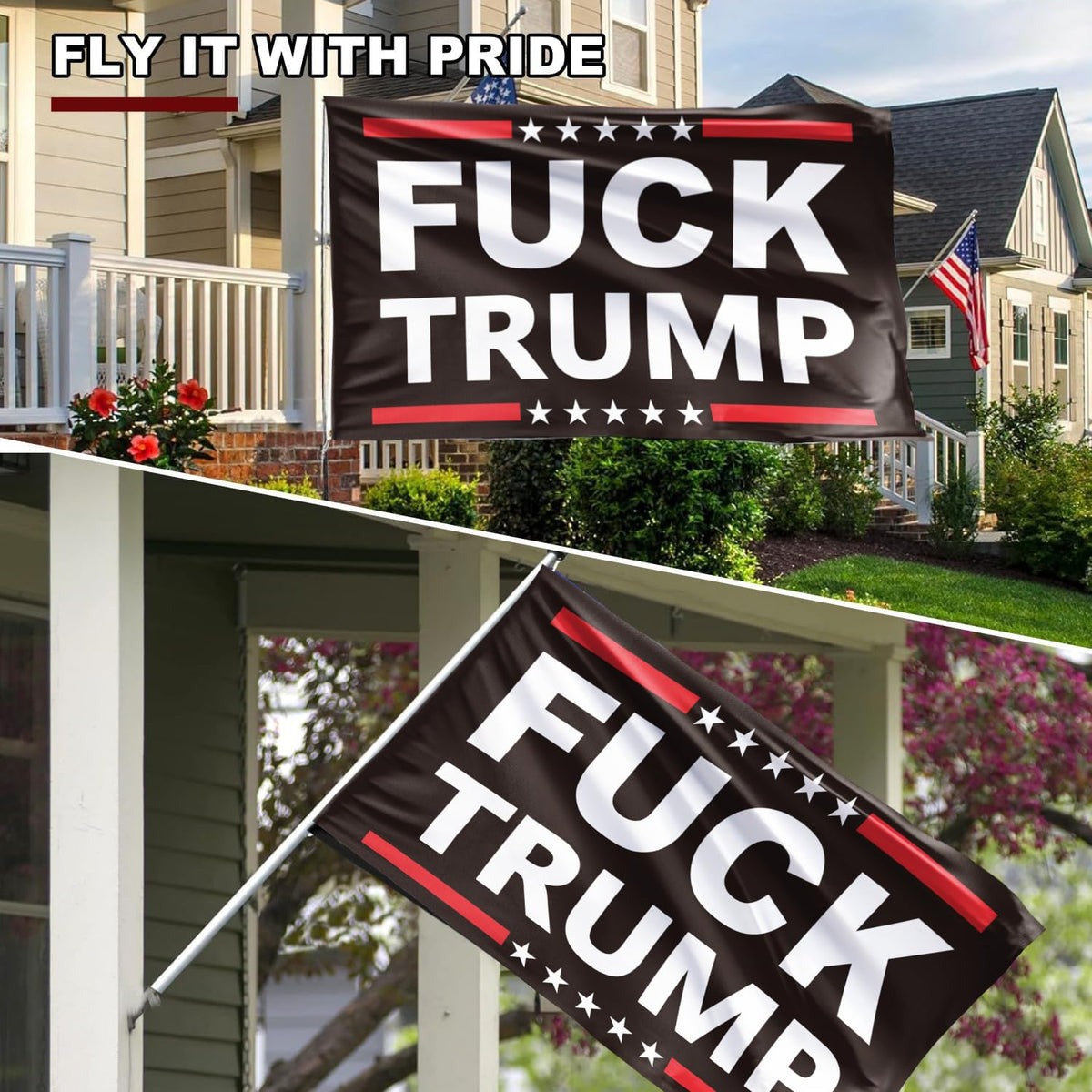 Azurtis Fuck Trump Flag vibrant color print closeup for high-visibility impact