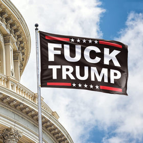 Azurtis Fuck Trump Flag wide shot shows flutter in real-world setting