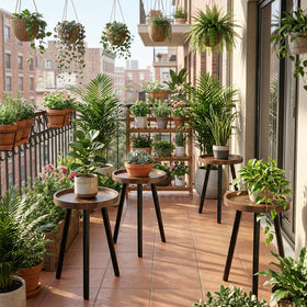 B Bamberg balcony-friendly plant stand adds stylish greenery to spaces.