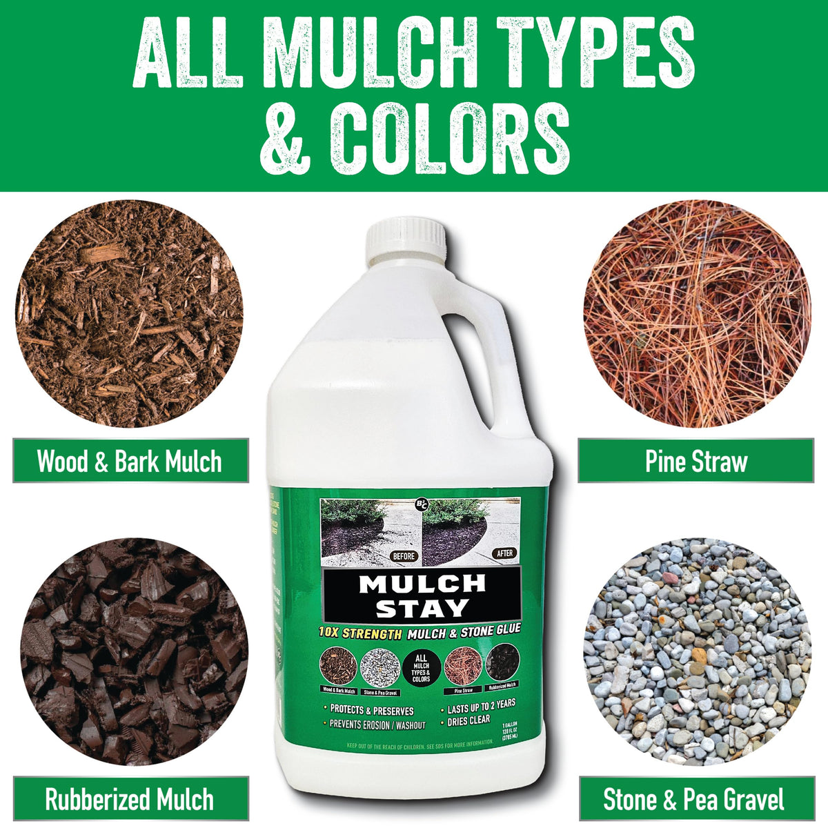 Mulch Stay dries clear for a seamless landscape after application by B3C Fuel Solutions.