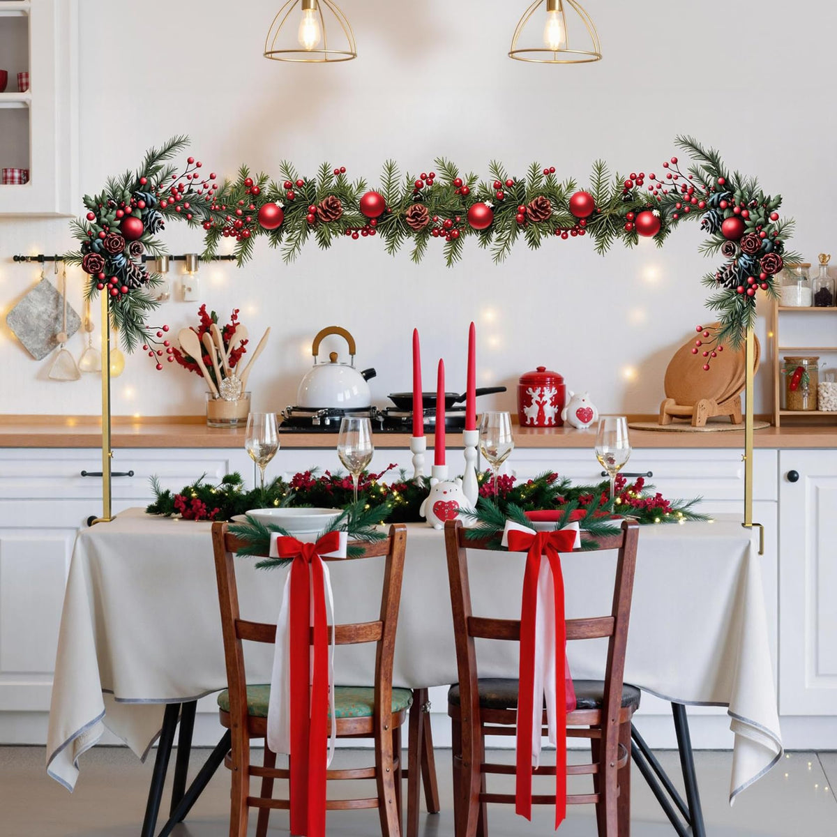 Babenest table arch stand with clamps shown ready to frame a backdrop.