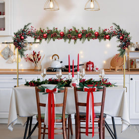 Babenest table arch stand with clamps shown ready to frame a backdrop.