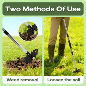 Babook 2-in-1 head features tines to pull weeds by the root.