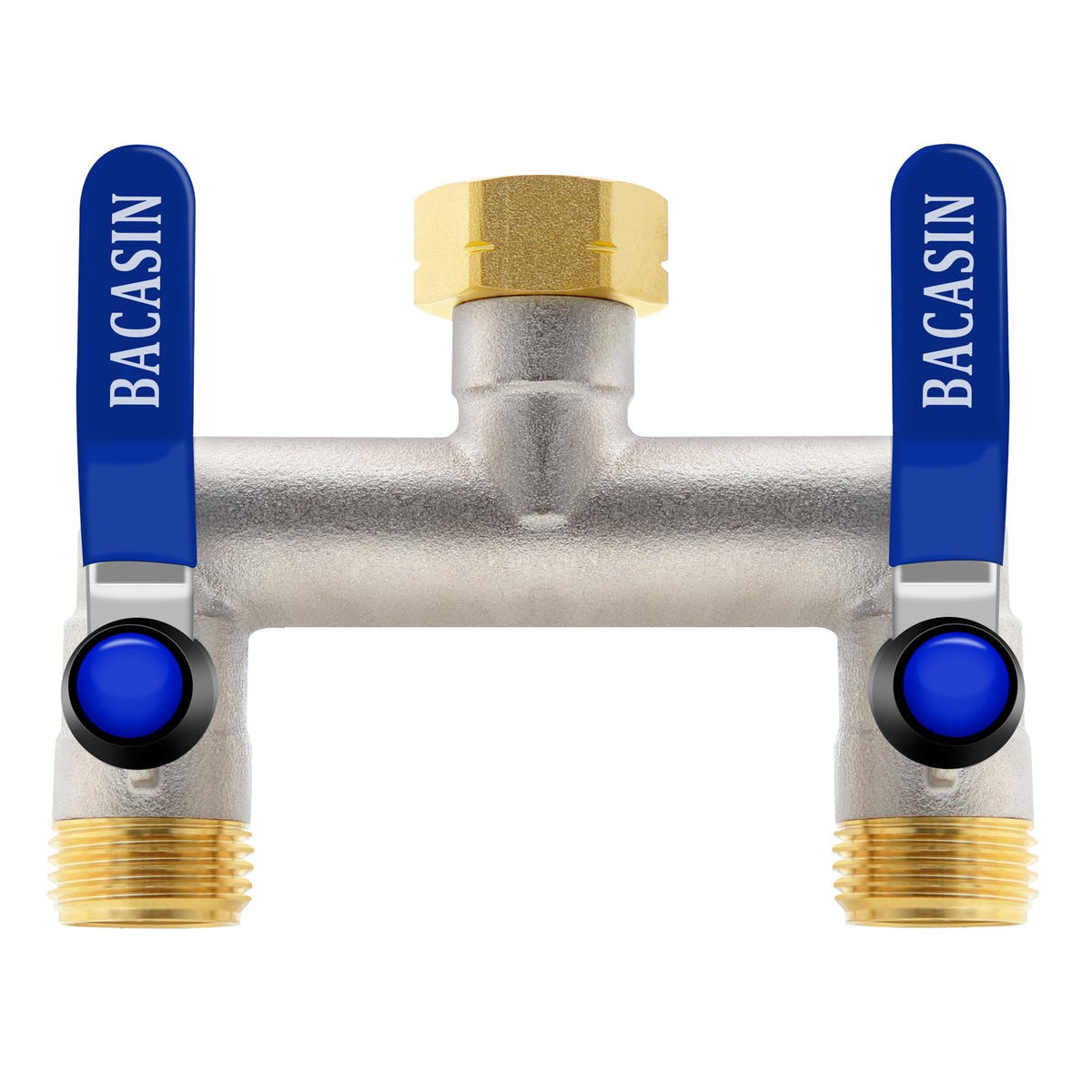 BACASIN brass garden hose splitter 2-way for reliable water distribution.