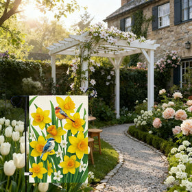 Baccessor 12x18 garden flag on flagpole demonstrates easy install