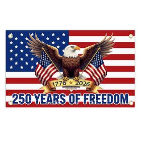 Baccessor 250th anniversary banner double-sided print visible from both sides.