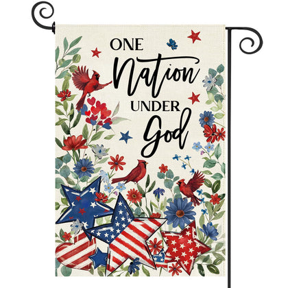 Baccessor 4th of July cardinal garden flag front view, welcoming outdoor spaces