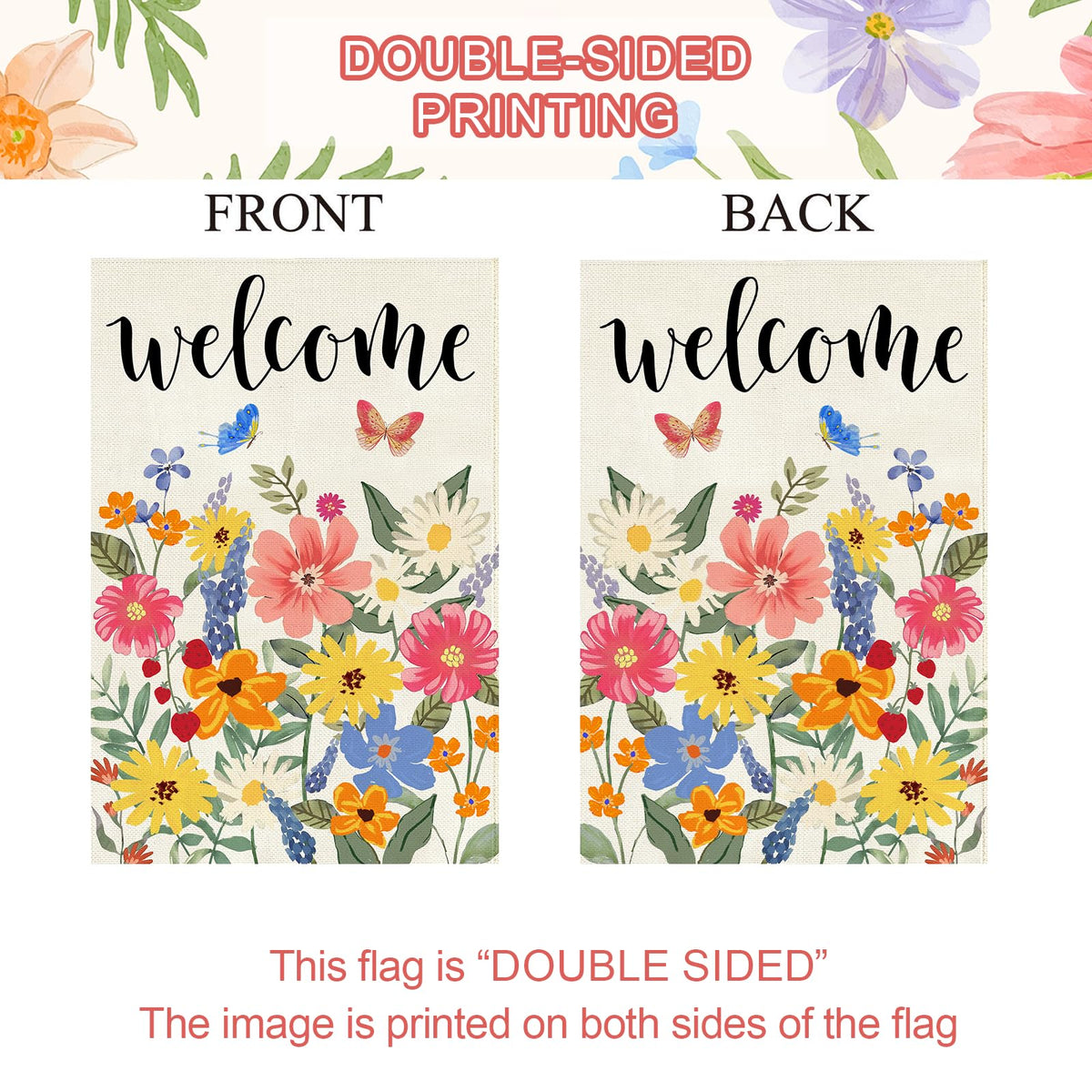 Baccessor garden flag design enhances seasonal home styling.