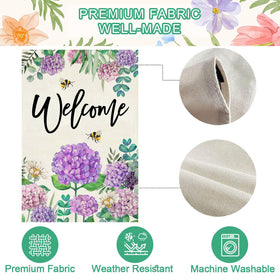 Baccessor double-sided hydrangea flag enhances visibility from multiple angles.