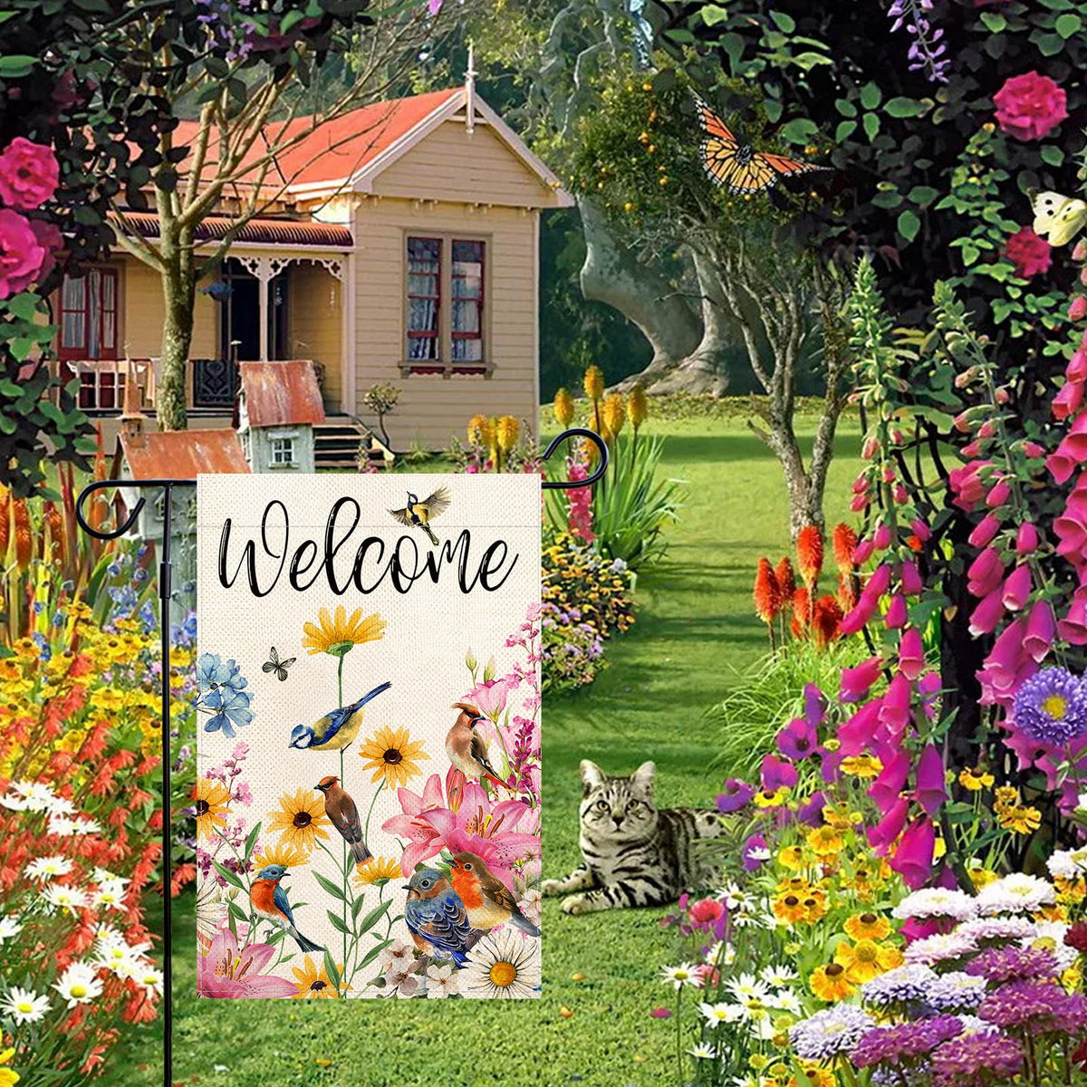 Baccessor double-sided burlap flag shows vivid spring design from every angle.