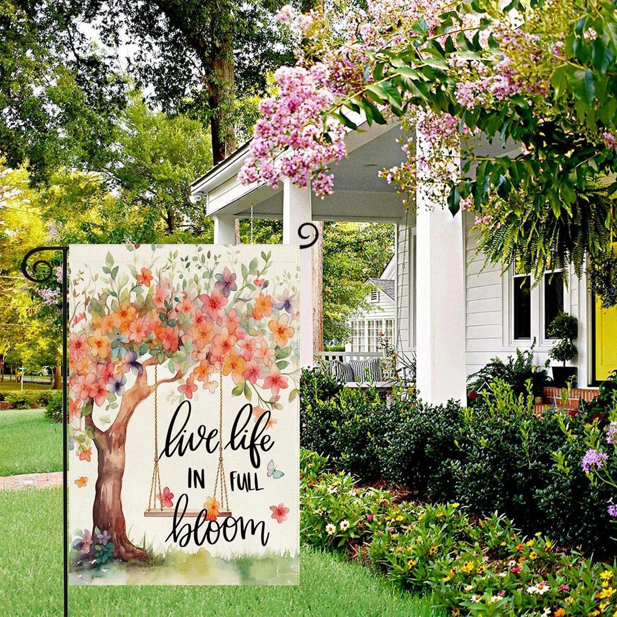 Baccessor burlap double sided welcome flag adds seasonal charm to gates and doors