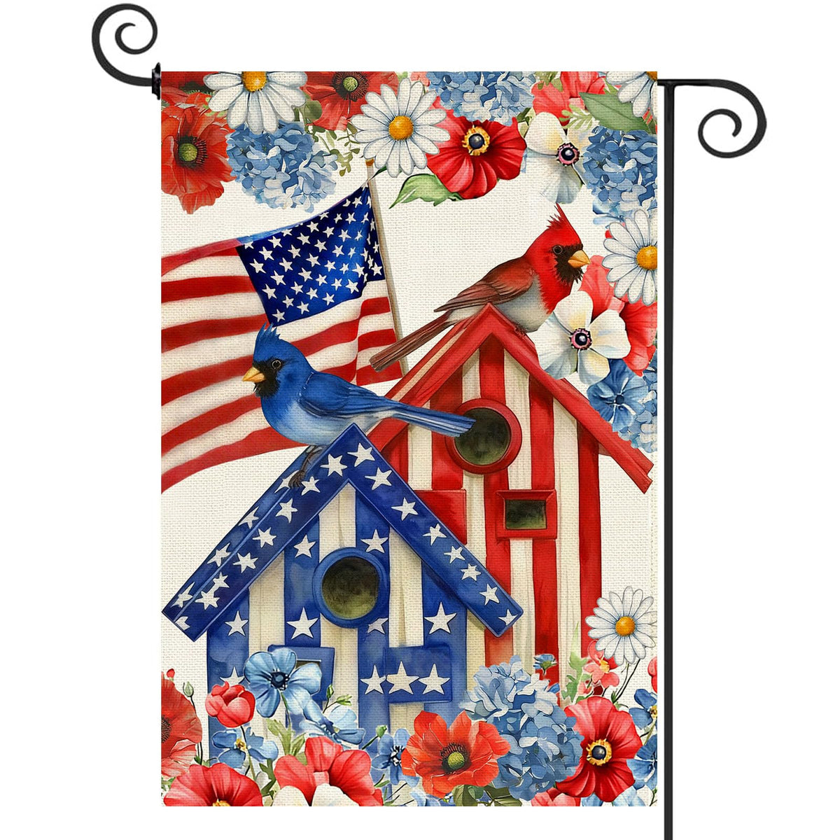 Baccessor Cardinal Garden Flag, double-sided burlap visible in outdoor setting, ideal for curb appeal.