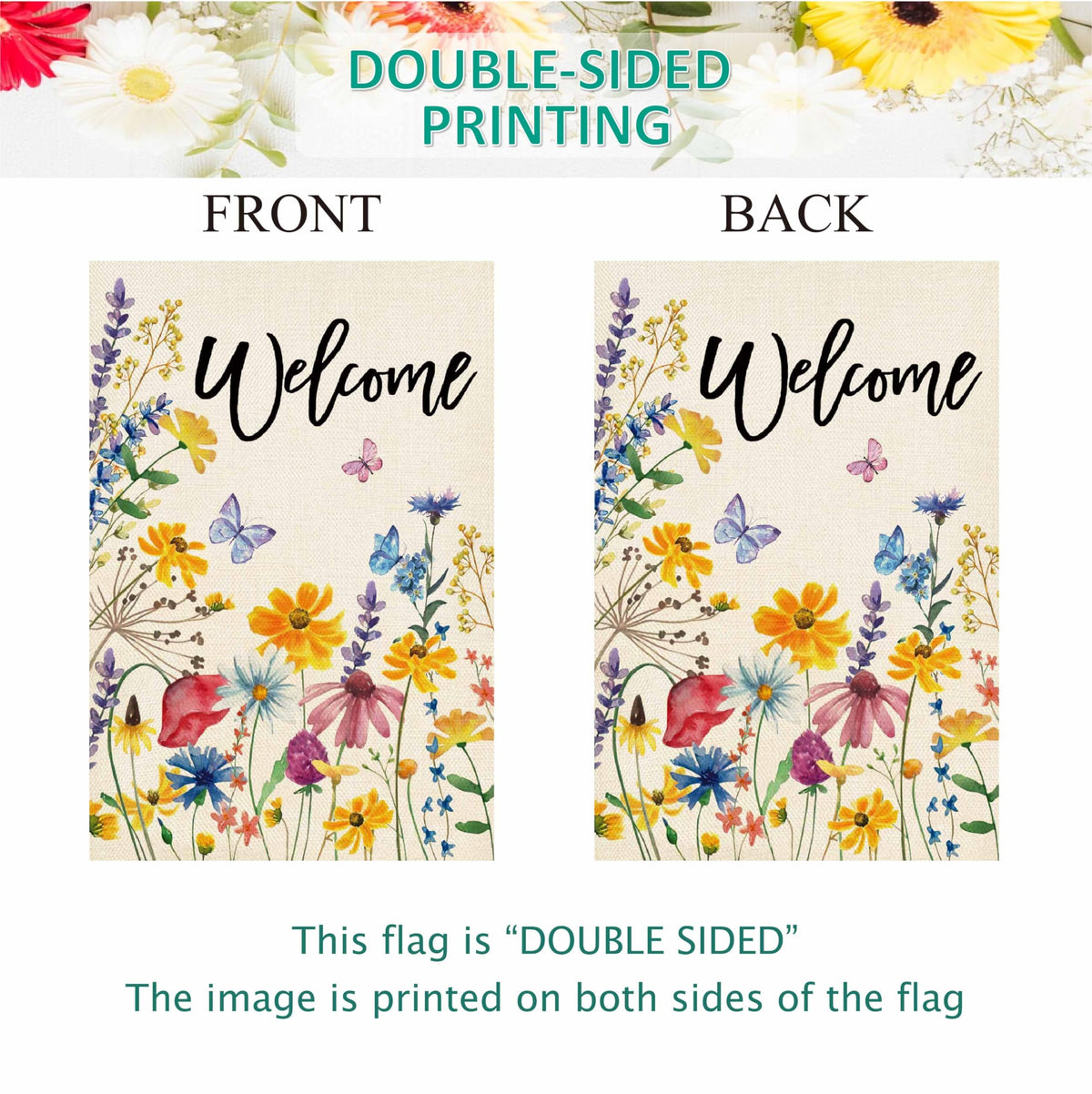 Vivid spring motifs invite guests to pause and smile as they approach.