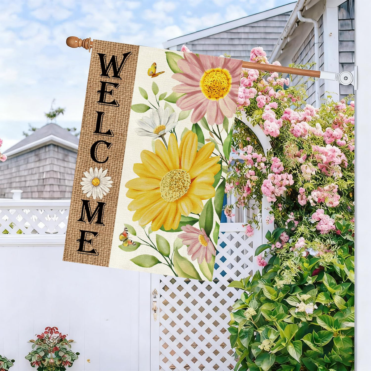 Baccessor Daisy floral double-sided print flag for outdoor welcome signage