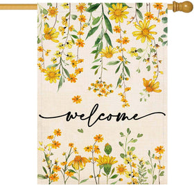 Baccessor daisy welcome flag 28x40 inches enhances curb appeal with cheerful florals.