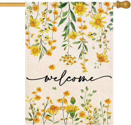 Baccessor daisy welcome flag 28x40 inches enhances curb appeal with cheerful florals.