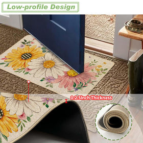 Baccessor door mat on porch, vibrant floral welcome for guests