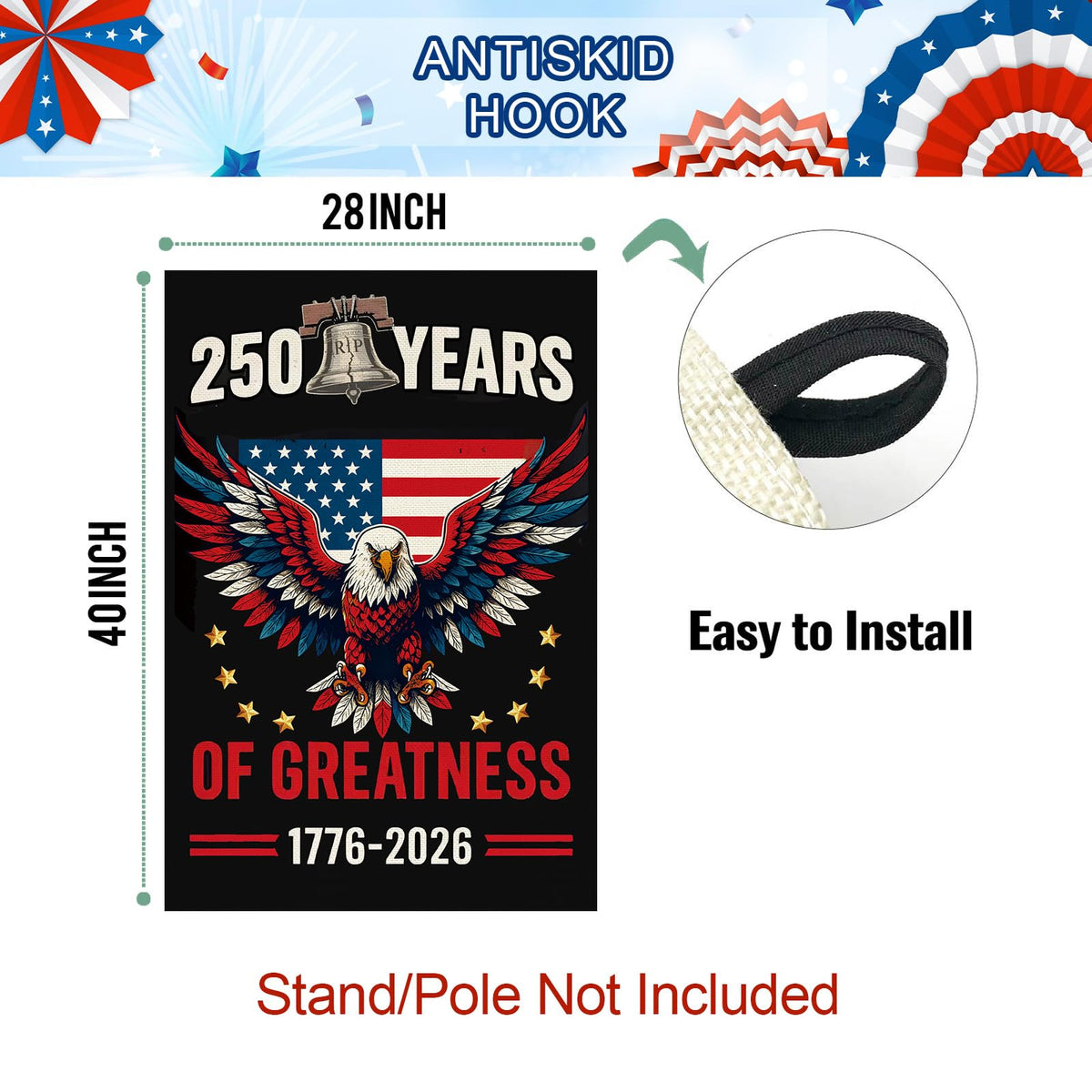 Baccessor double-sided eagle flag, visible from any angle with vibrant printing.