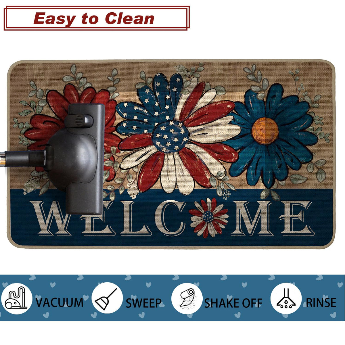 Baccessor Farmhouse patriotic mat adds charm to any entry.