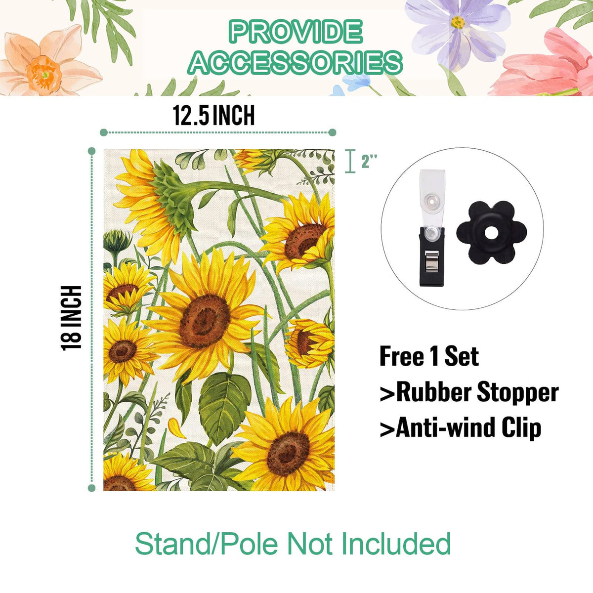 Baccessor sunflower flag sleeve top ready for standard flagpole setups.