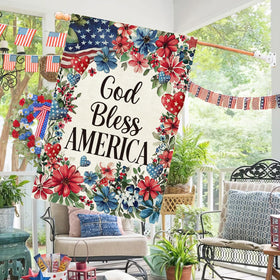 Baccessor floral America garden flag 28x40 adds festive color to porch or yard.
