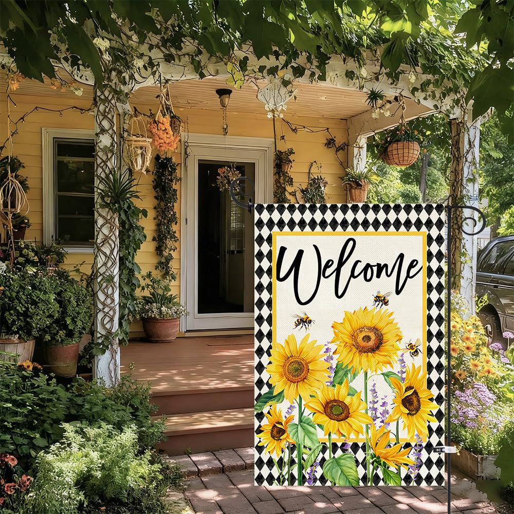 Baccessor floral garden flag brightens porch, deck, or patio with cheerful color.
