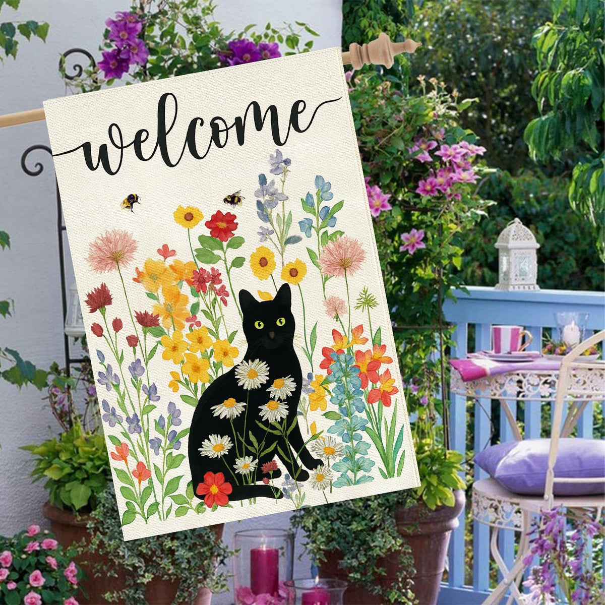 Baccessor floral flowers welcome flag adds seasonal curb appeal.