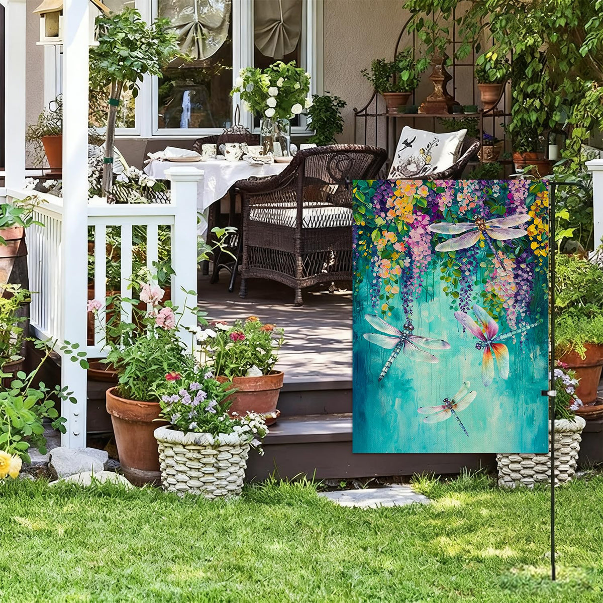Baccessor weatherproof flag with heavy fabric and reinforced stitching withstands seasonal elements.