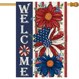 Baccessor flag, front view, double-sided patriotic burlap for outdoor welcome.