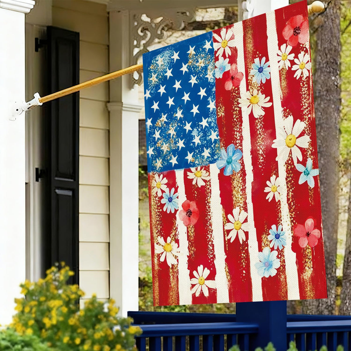 Baccessor Fourth of July flag featuring Independence Day design for garden flair