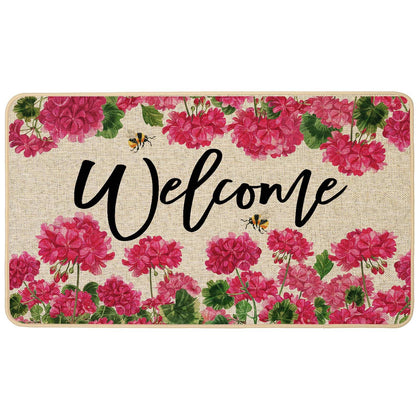 Baccessor Geranium doormat pink floral front view enhances welcome and dirt capture