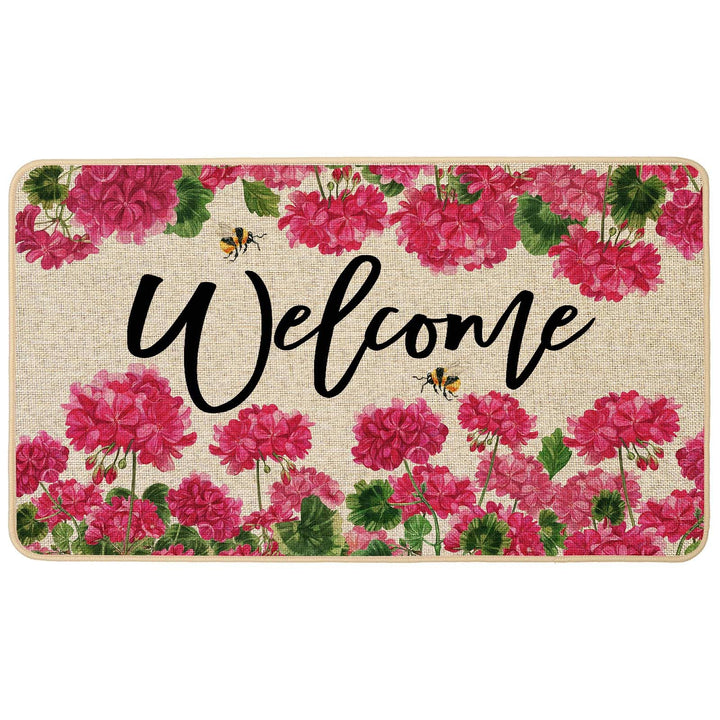 Baccessor Geranium doormat pink floral front view enhances welcome and dirt capture