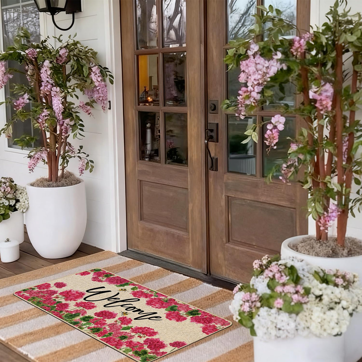 Baccessor Geranium doormat non-slip backing prevents sliding outdoors