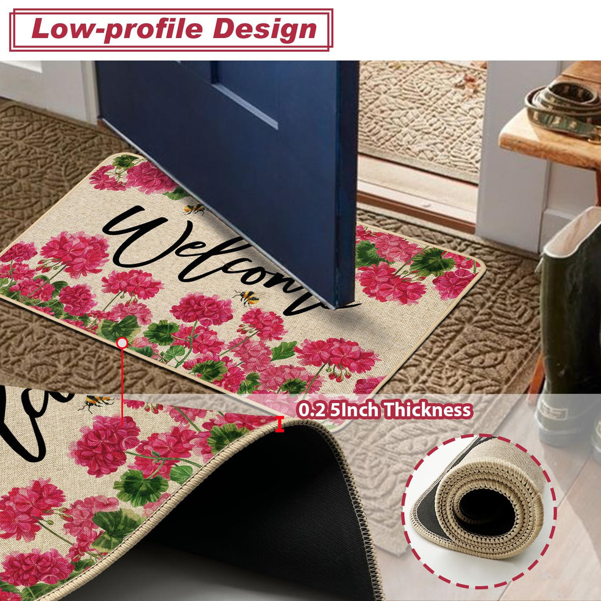 Baccessor Geranium doormat on patio or garage entry for daily use