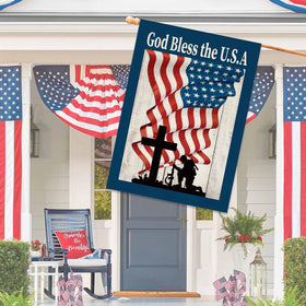 Baccessor God Bless America flag fade-resistant fabric for seasonal outdoor decor.