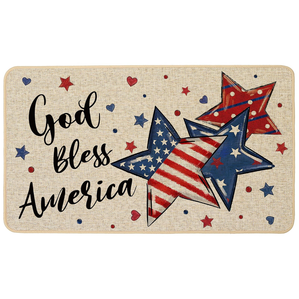 Baccessor Gold Bless America flag star doormat, 17x29, welcoming guests with patriotic style