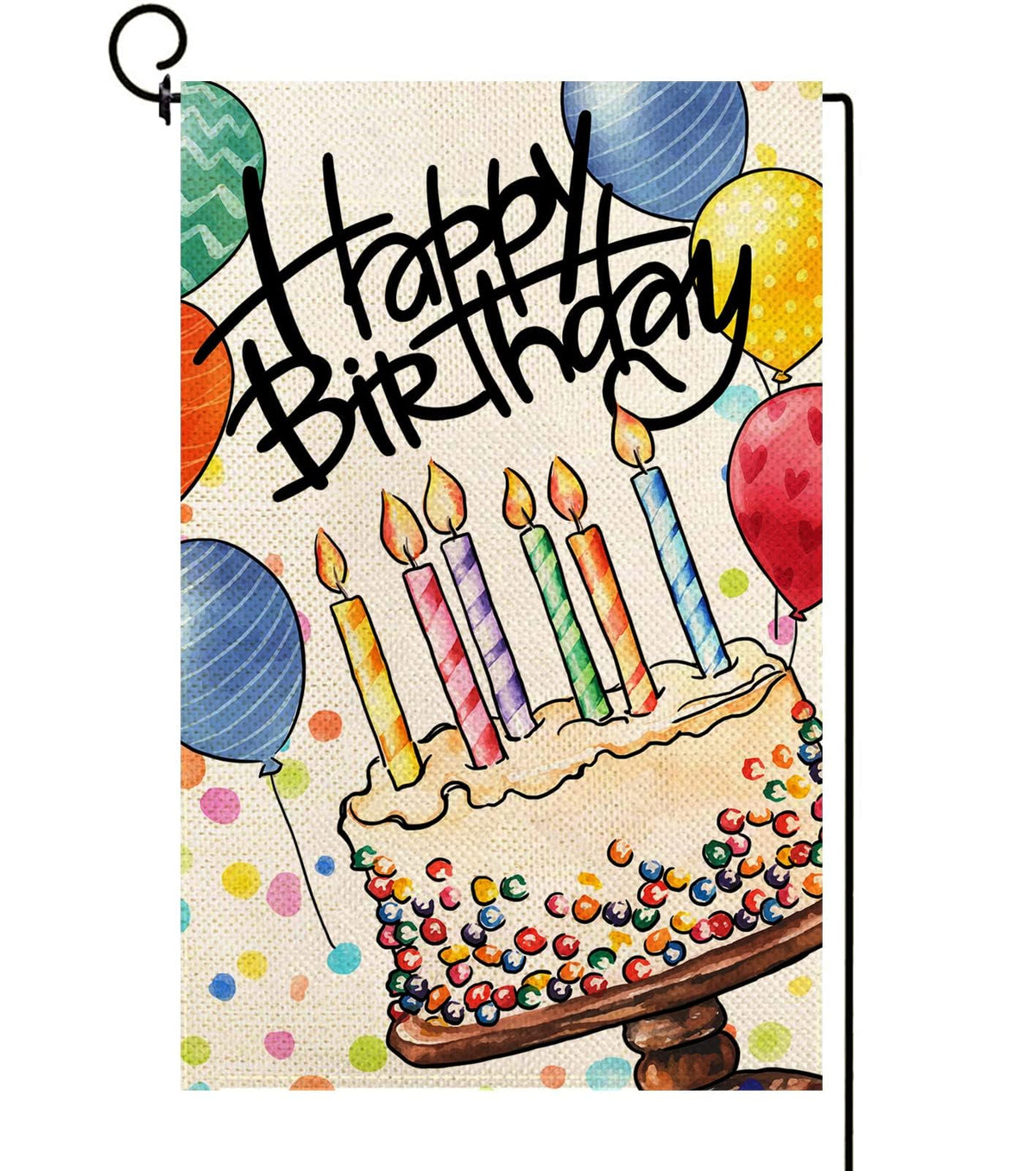Baccessor Happy Birthday garden flag front view displaying durable burlap for outdoors