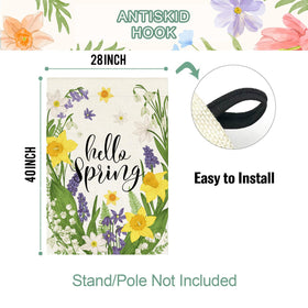 Baccessor Hello Spring flag measures 28 by 40 inches for yard decor