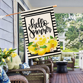 Hello Summer flag by Baccessor double-sided lemon design visible from both sides.