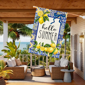 Baccessor Hello Summer flag wind-ready design ideal for porch or garden.