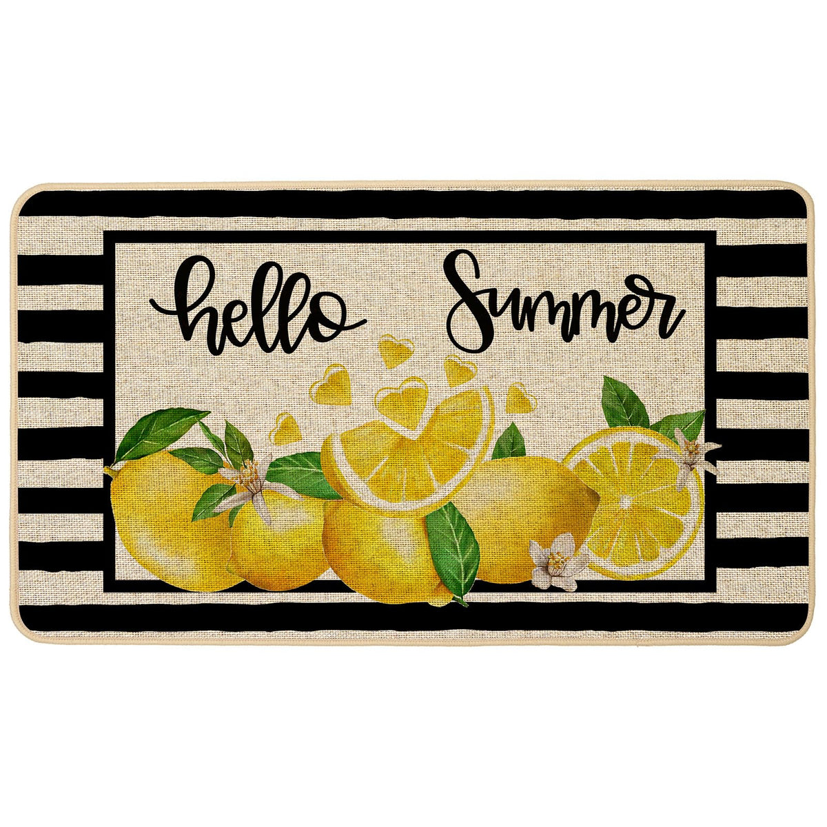 Baccessor Hello Summer Lemon doormat with lemon pattern for a welcoming front porch.