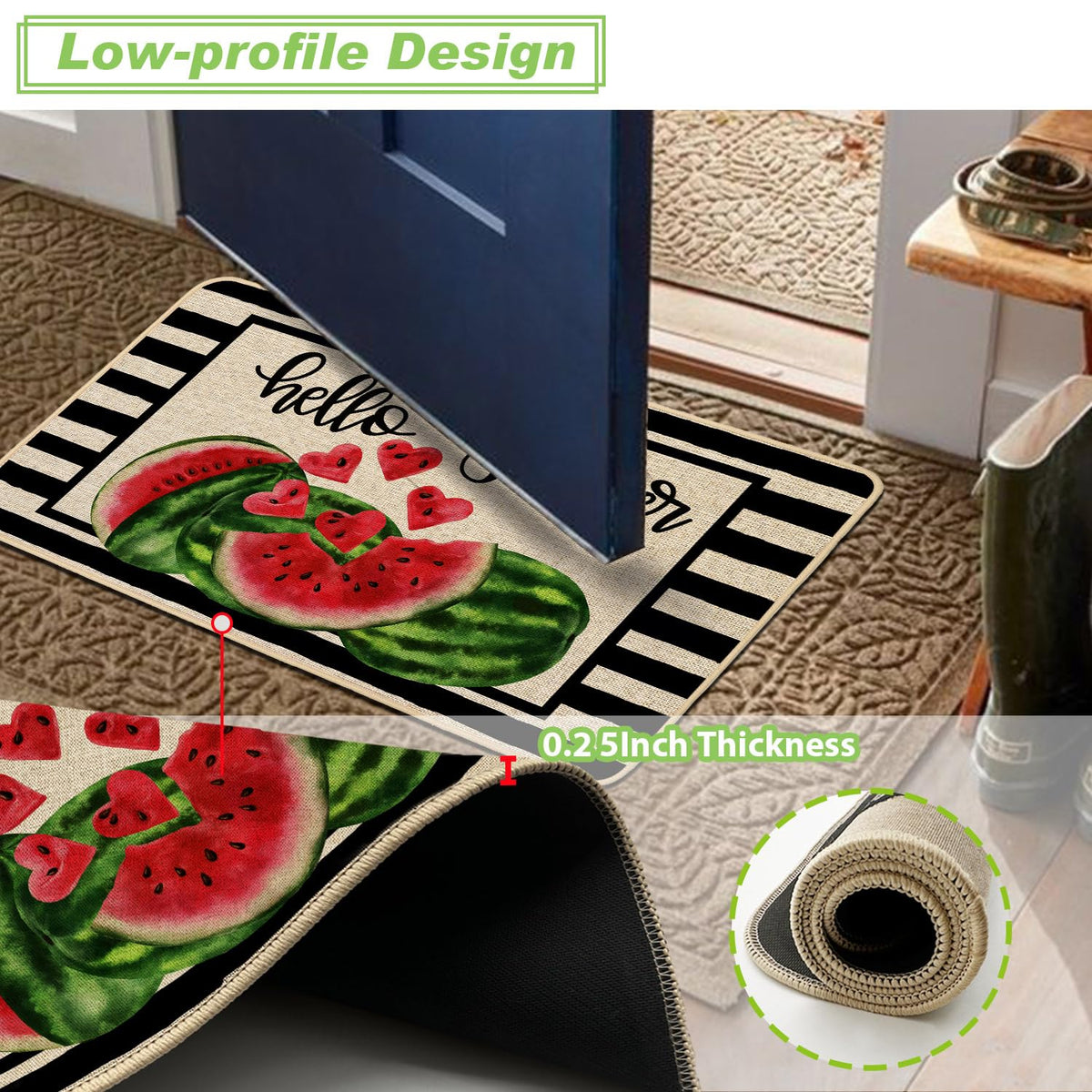 Baccessor Hello Summer Watermelon doormat styled at doorway for farmhouse flair.