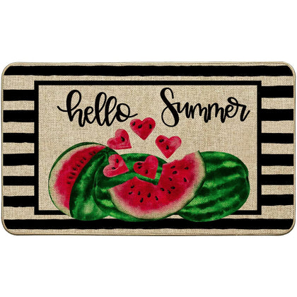 Baccessor Hello Summer Watermelon doormat front view adds seasonal charm and welcomes guests.